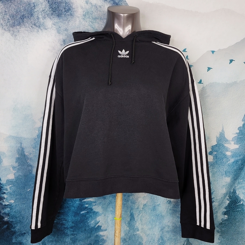 Adidas Essential Cropped Black Pullover Hoodie Women's Large - Picture 2 of 16